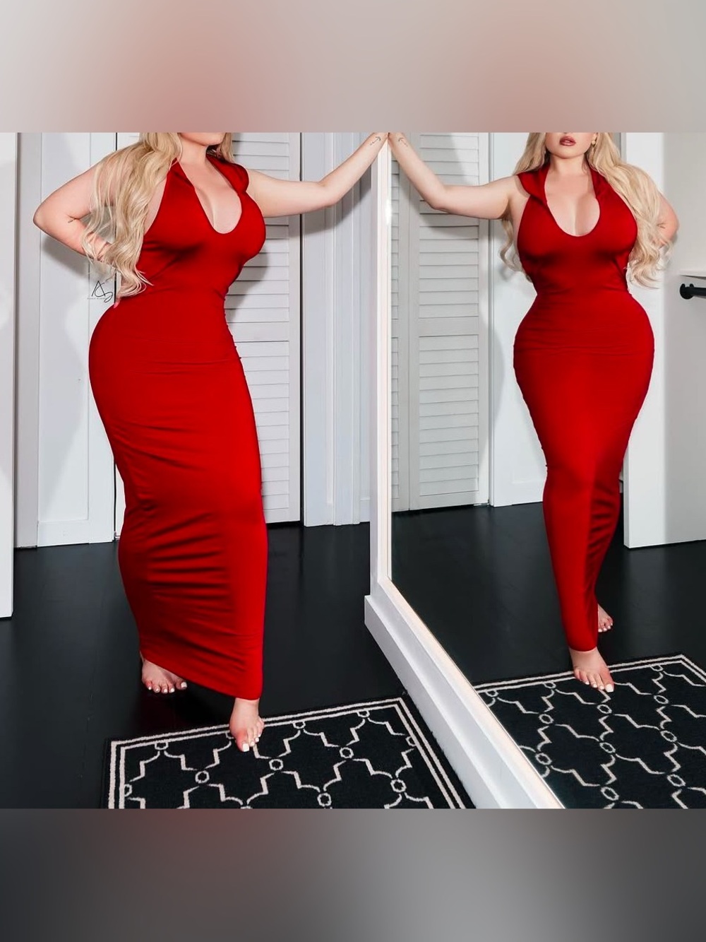 Fashion Nova Red Backless Bodycon Maxi Dress Size L